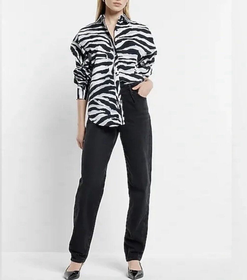 Express Women Size S Zebra Print Boyfriend Poplin Portofino Shirt Career
